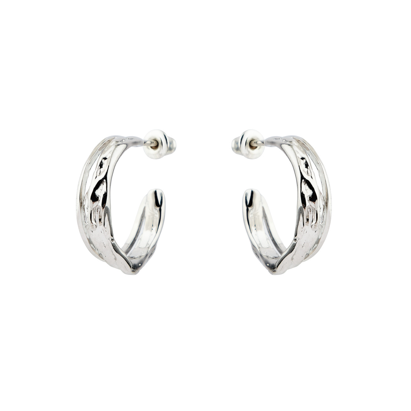 Ringstone Мятые серьги-кольца с серебряным покрытием облегченные мятые серьги kalinka