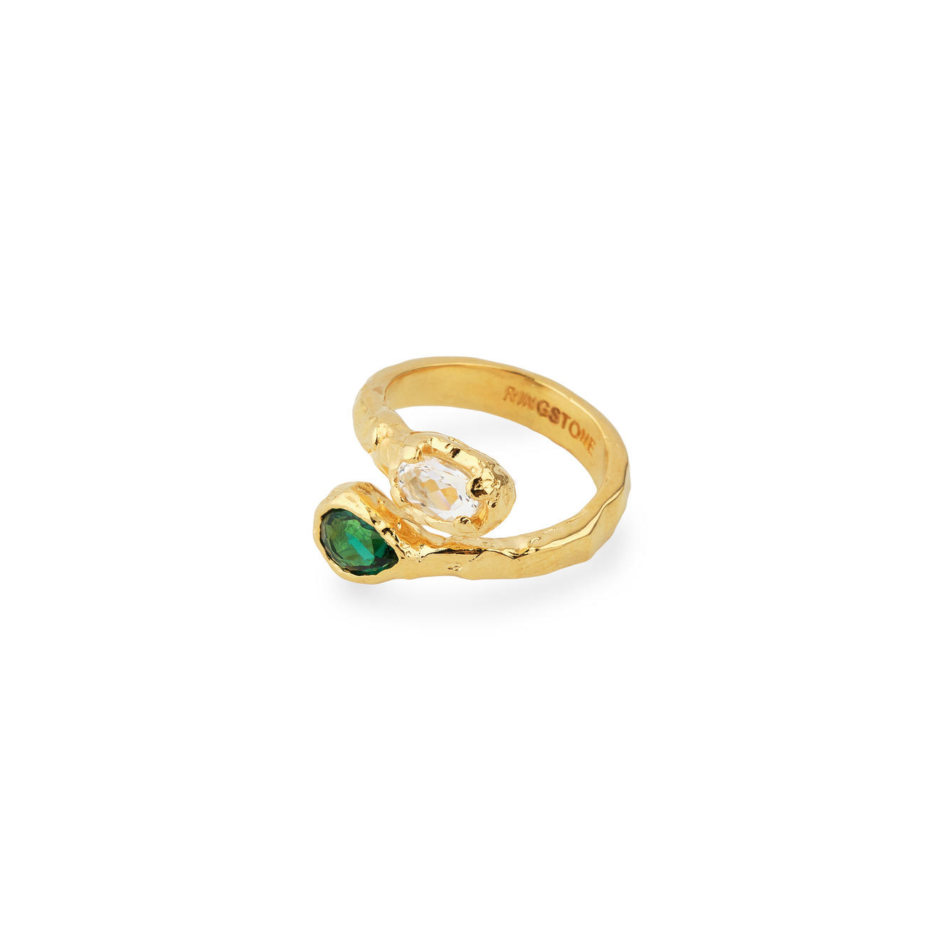 Ringstone Позолоченное кольцо DUO с турмалином и горным хрусталем ringstone позолоченное кольцо печатка blank из серебра