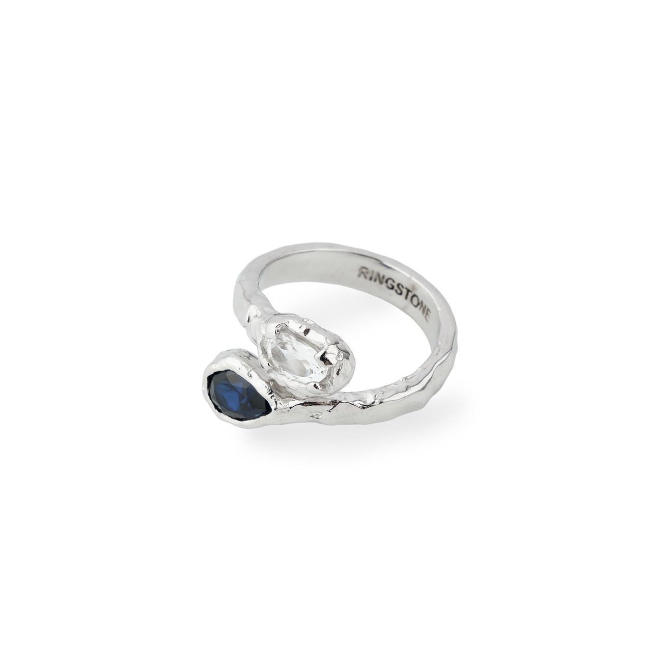 Ringstone Кольцо DUO с синтетическим сапфиром и горным хрусталем ringstone серебристое кольцо на мизинец