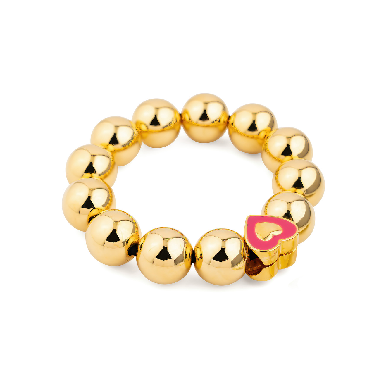 Free Form Jewelry Золотистый браслет из крупных шариков с красным сердцем