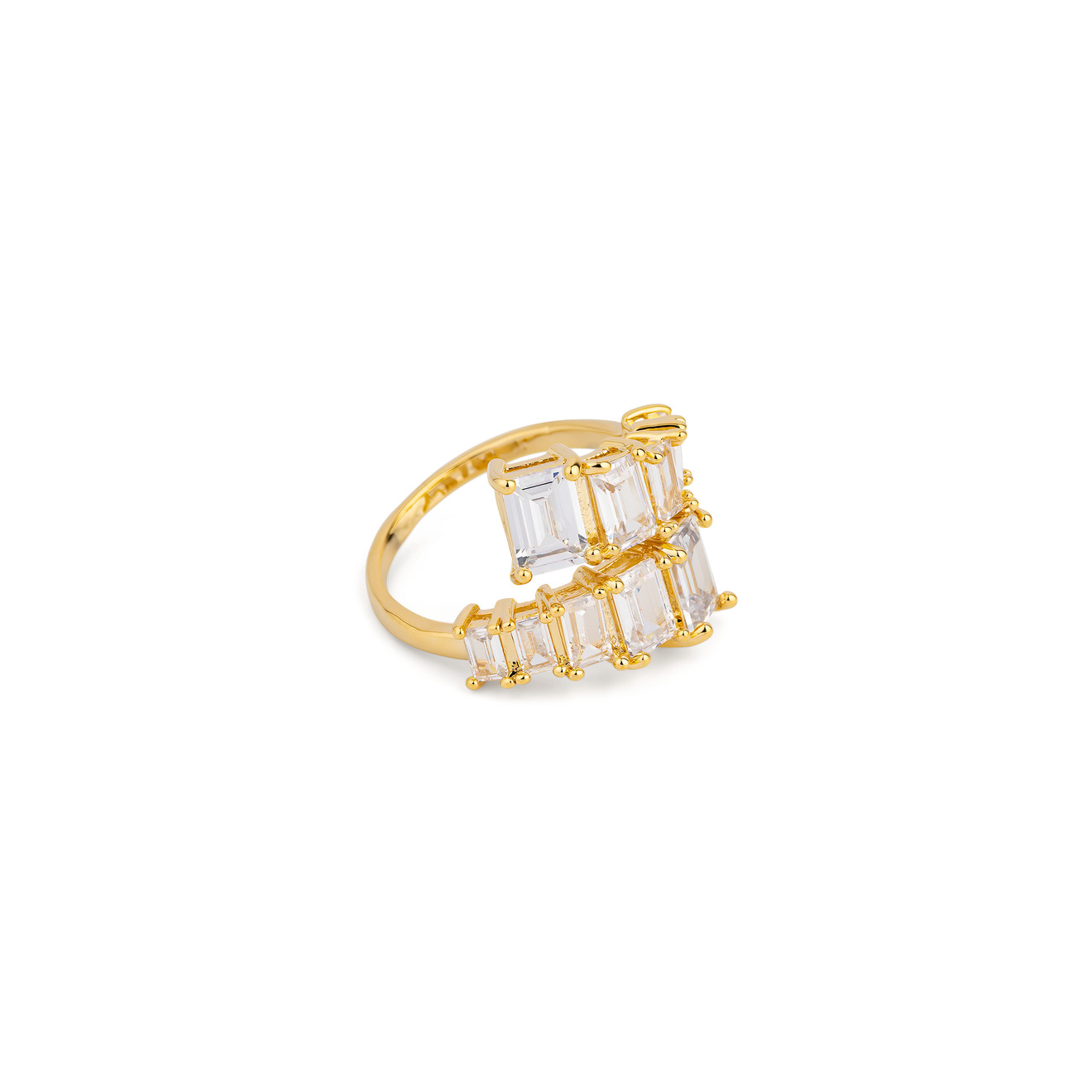 Free Form Jewelry Золотистое двойное кольцо с кристаллами