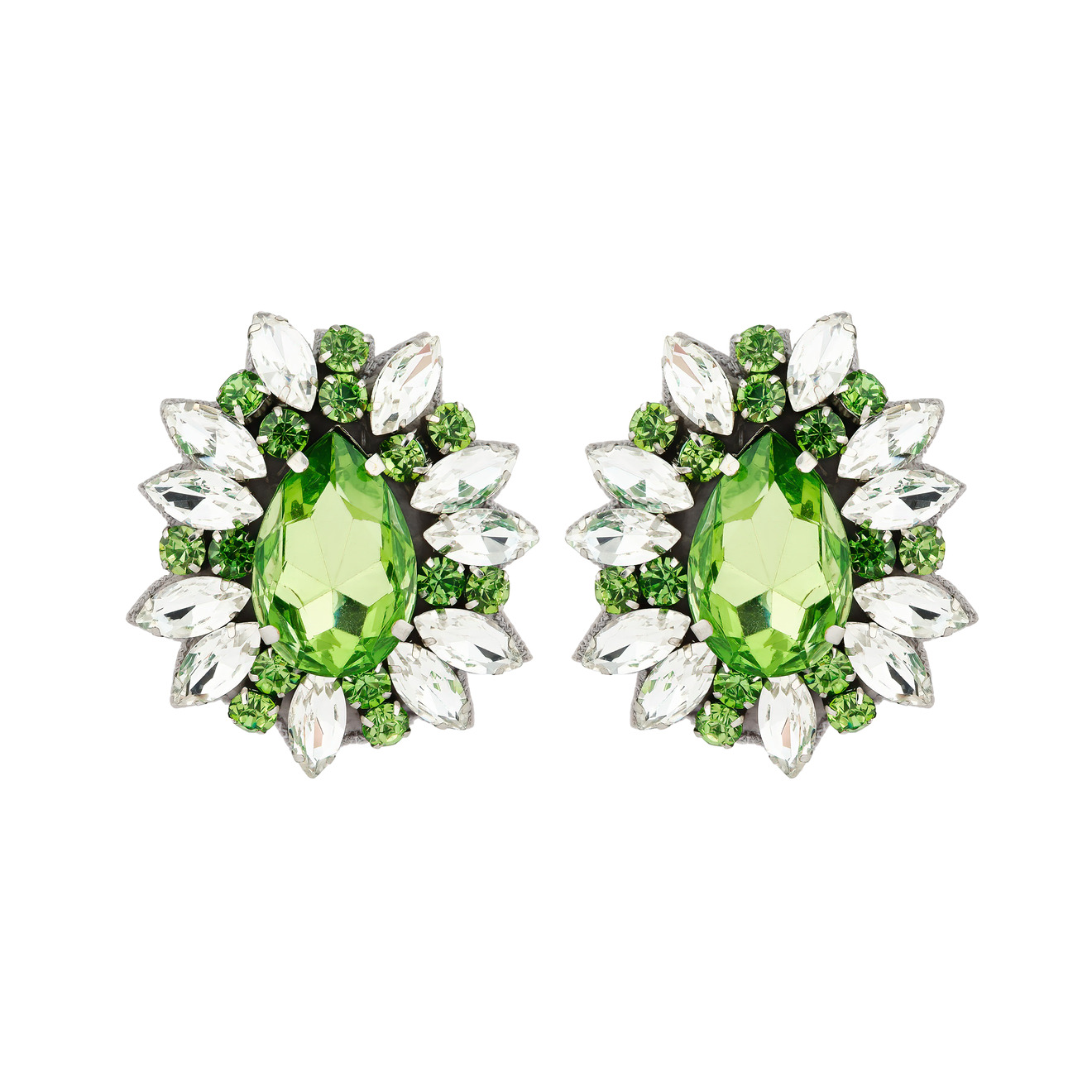 Moschino Овальные клипсы в виде цветов с зелеными кристаллами клипсы с кристаллами