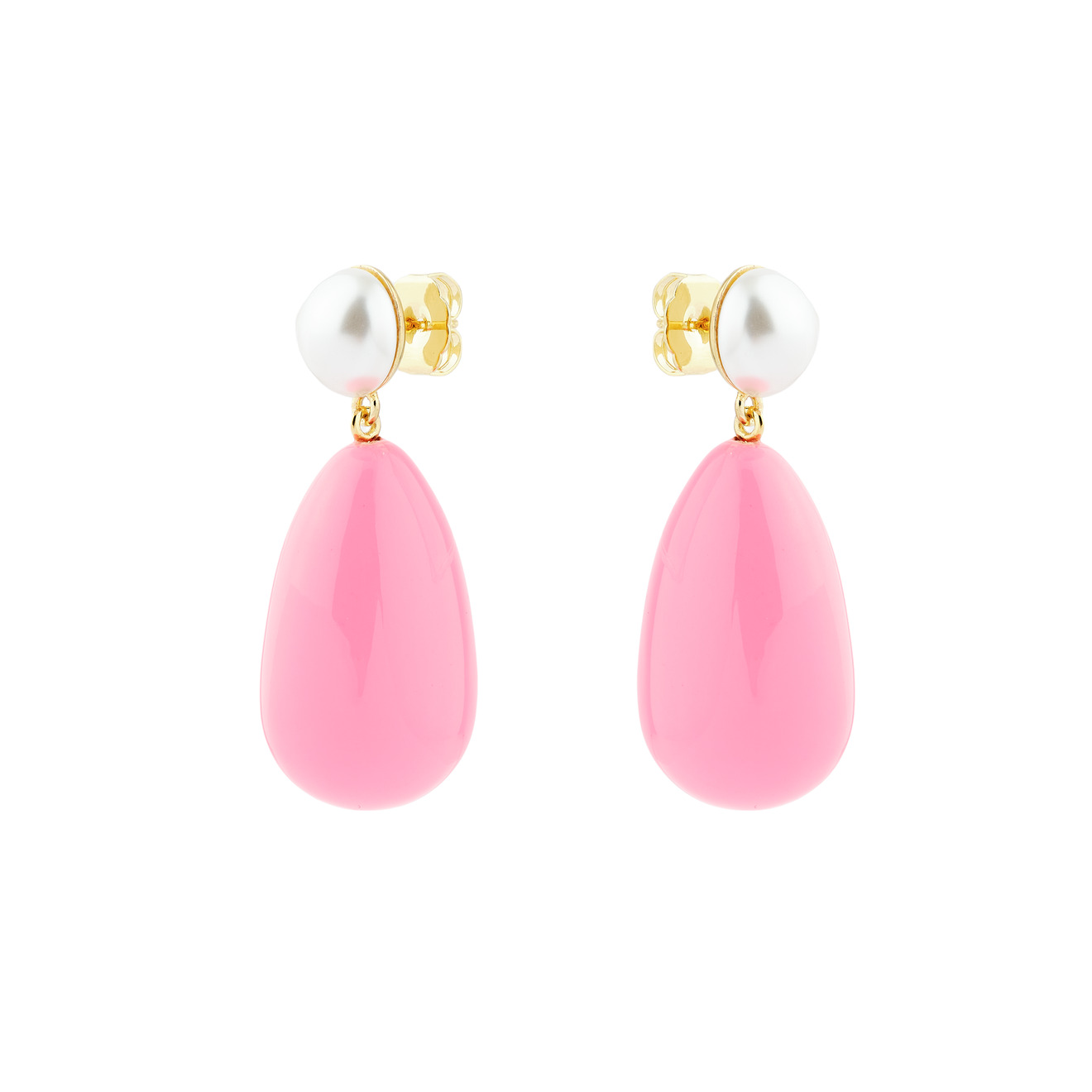 ESHVI Серьги с жемчугом и ягодно-розовой эмалью boheme позолоченные серьги кольца samode white pearl с розовой эмалью и жемчугом
