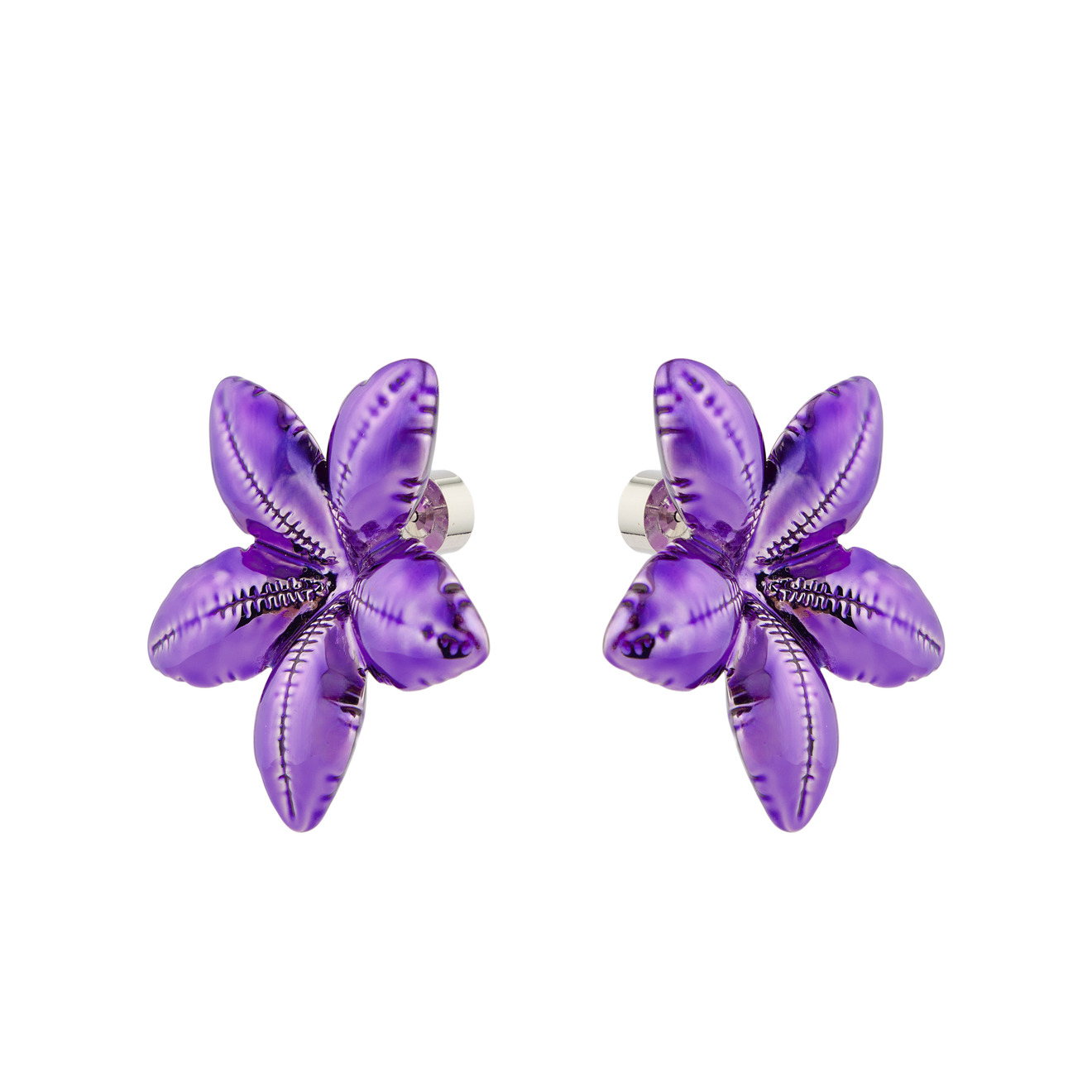 marni серебристые серьги клипсы с шарообразными цветками Marni Фиолетовые серьги с пышными цветками
