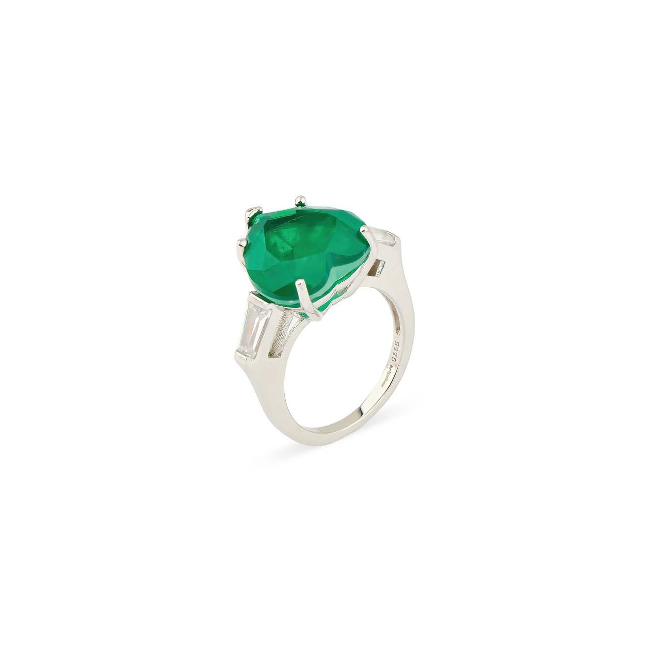 Holy Silver Кольцо из серебра с крупным зеленым кристаллом сердце