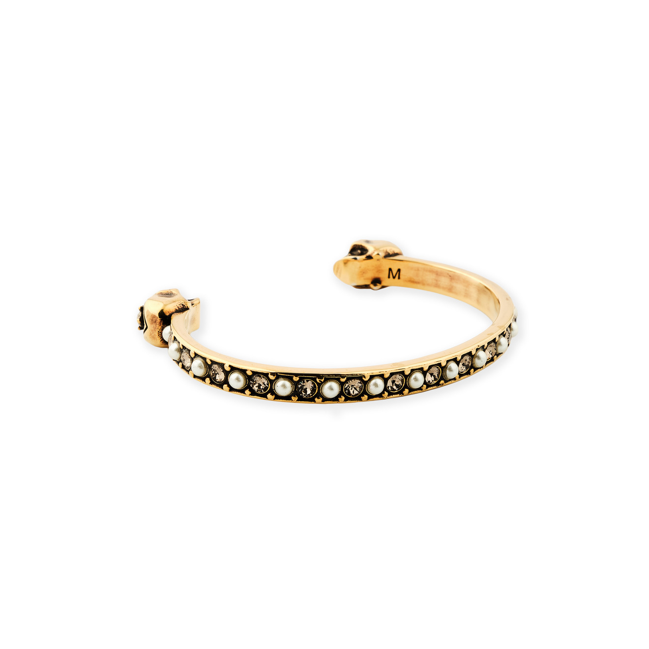 Alexander McQueen Браслет с жемчужинами и кристаллами Thin Twin Skull Bracelet браслет alexander mcqueen pearl skull chain bracelet золотой