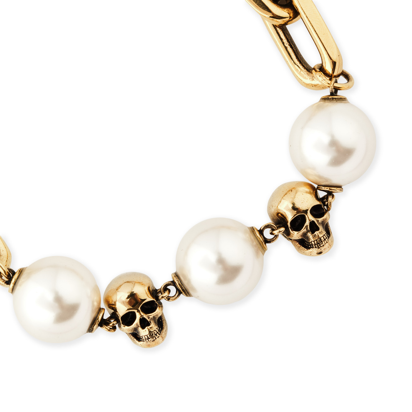 Alexander McQueen Золотистый браслет с жемчужинами CHAIN PEARL BRACELET doteffil new 8 9mm pearl 925 silver necklace pearl pendant chain natural freshwater pearl fine jewelry link women gift party