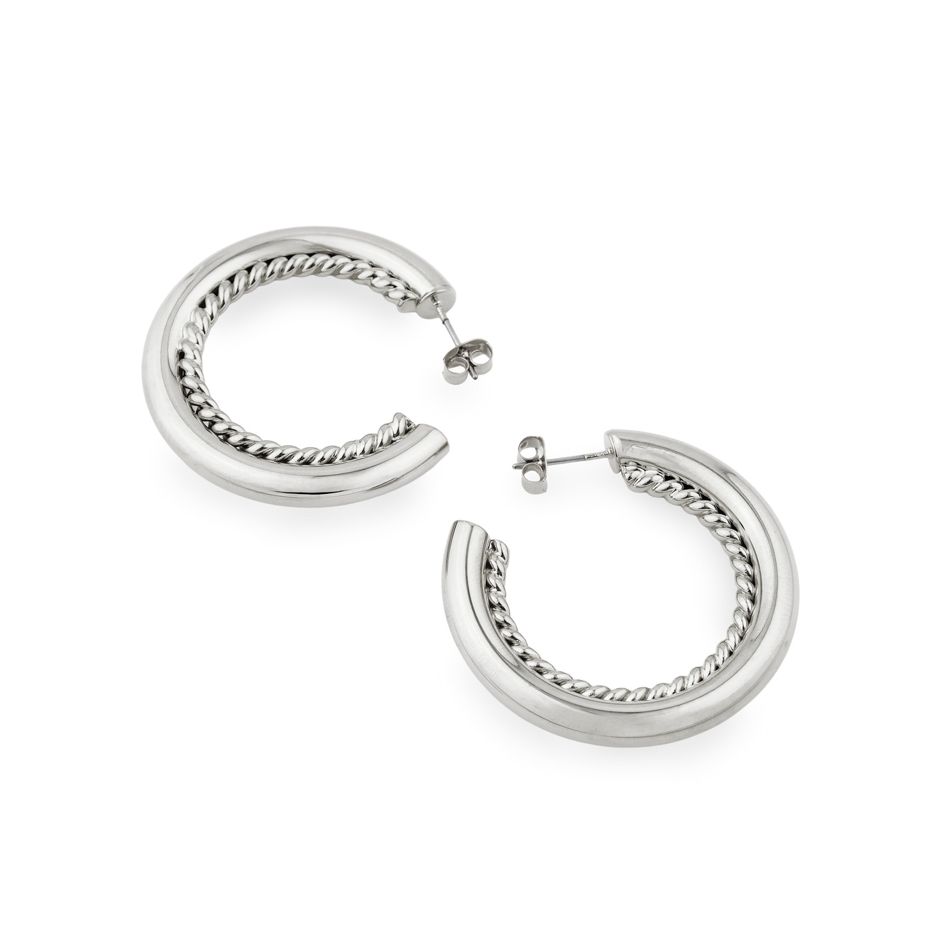 Aloud Серебристые серьги-кольца с перекрученным элементом aloud серебристые серьги кольца из звеньев