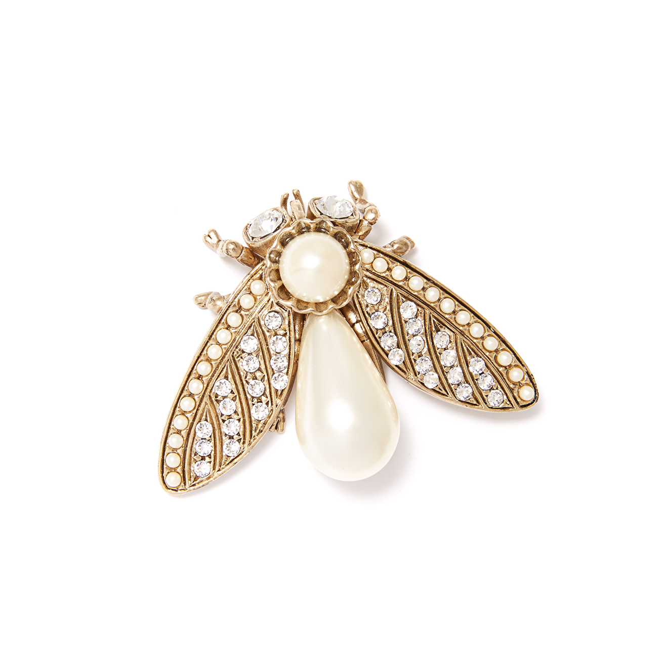 Fly brooch with mother-of-pearl crystals