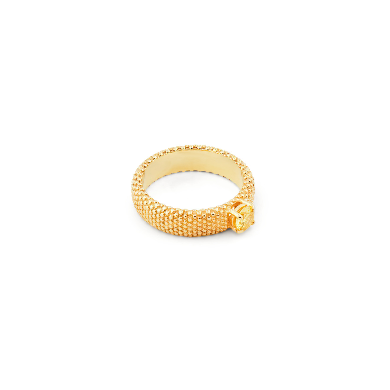 золотые серьги гвоздики с желтым фианитом KRASHE jewellery Позолоченное кольцо «Золотые мурашки» с желтым фианитом