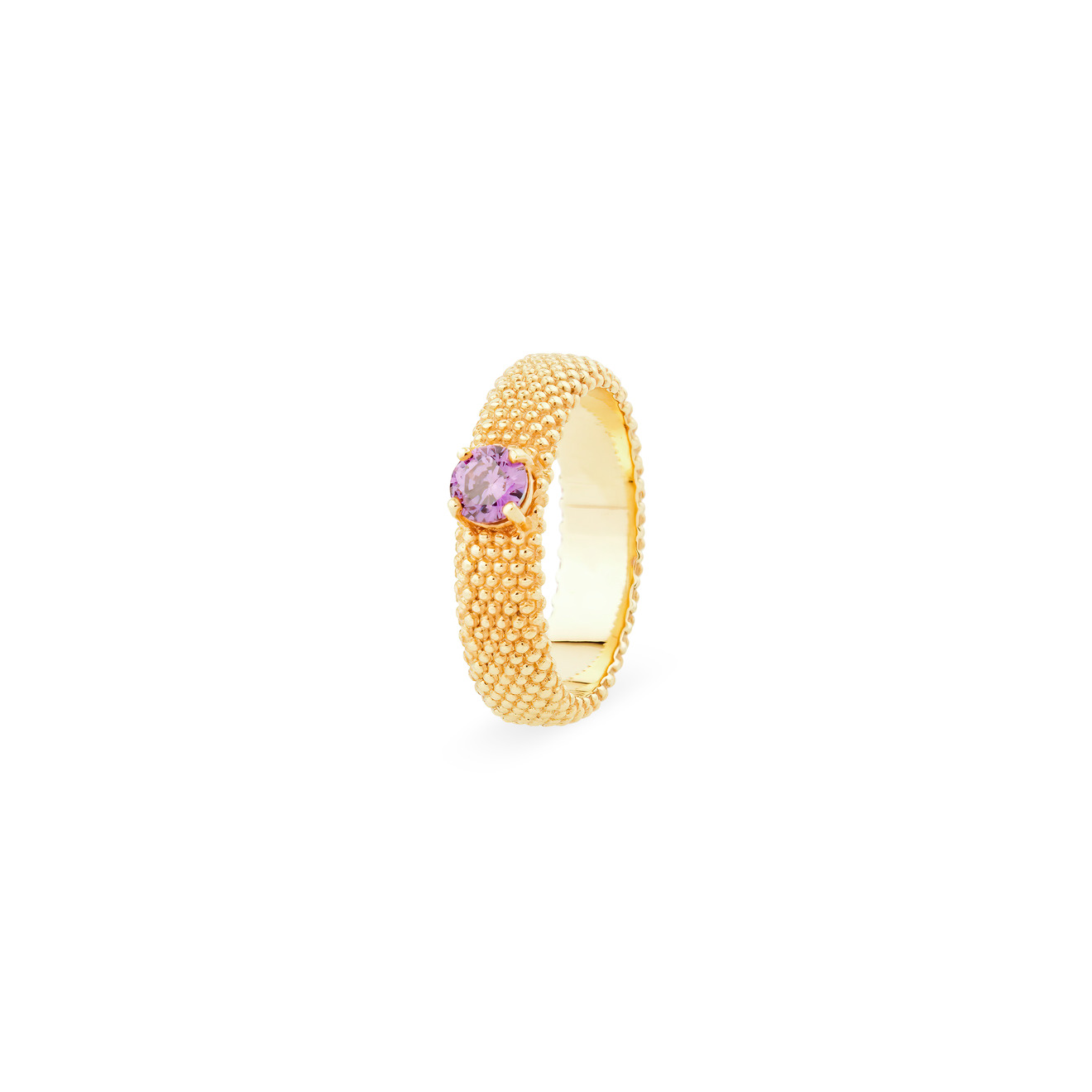 KRASHE jewellery Позолоченное кольцо «Золотые мурашки» с фиолетовым фианитом цена и фото