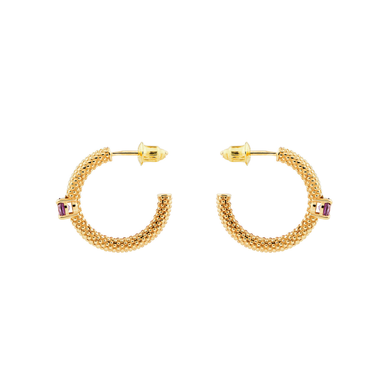 KRASHE jewellery Позолоченные серьги-кольца «Золотые мурашки» с фиолетовым фианитом