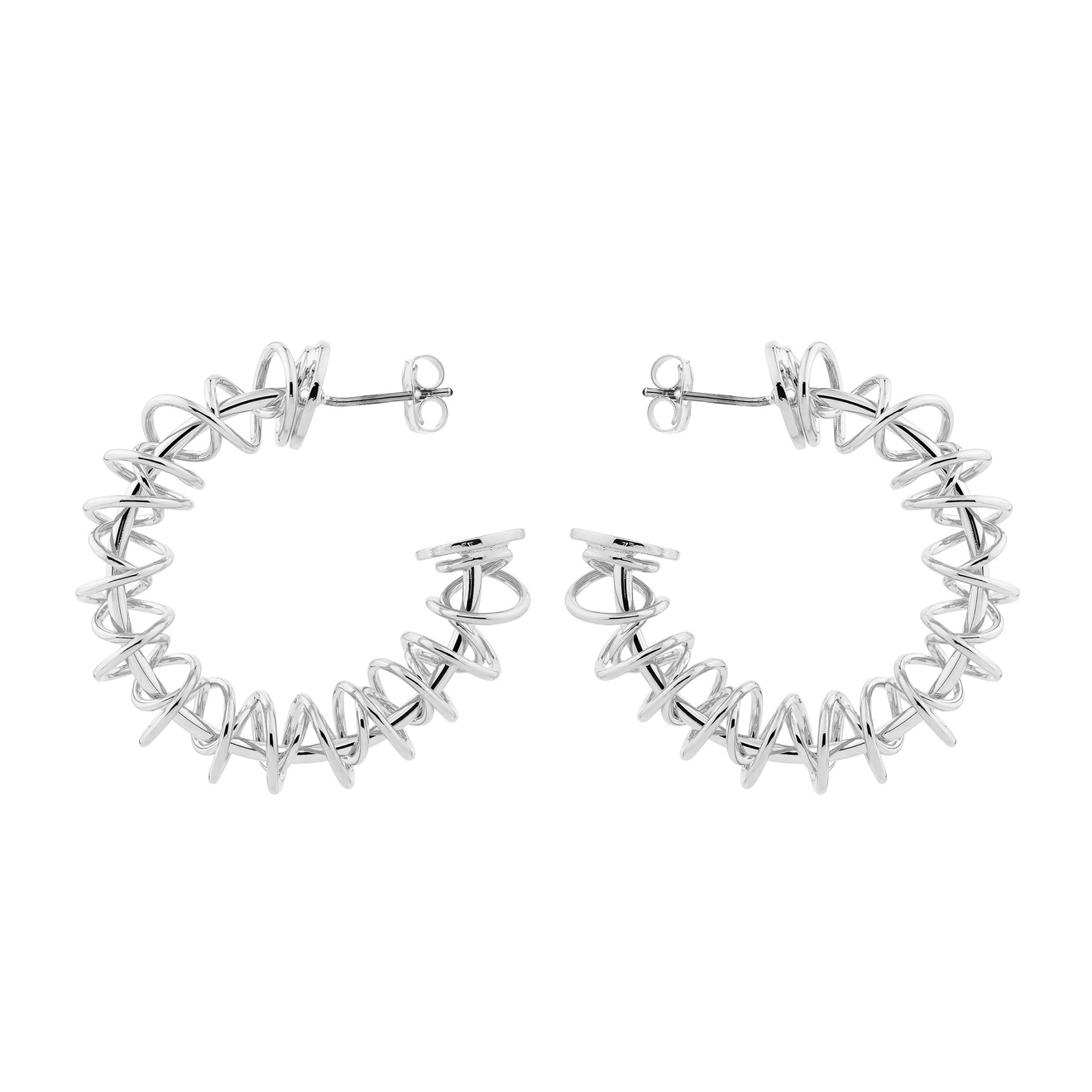 Free Form Jewelry Серебристые серьги-кольца, обвитые спиралью free form jewelry синие серьги кольца