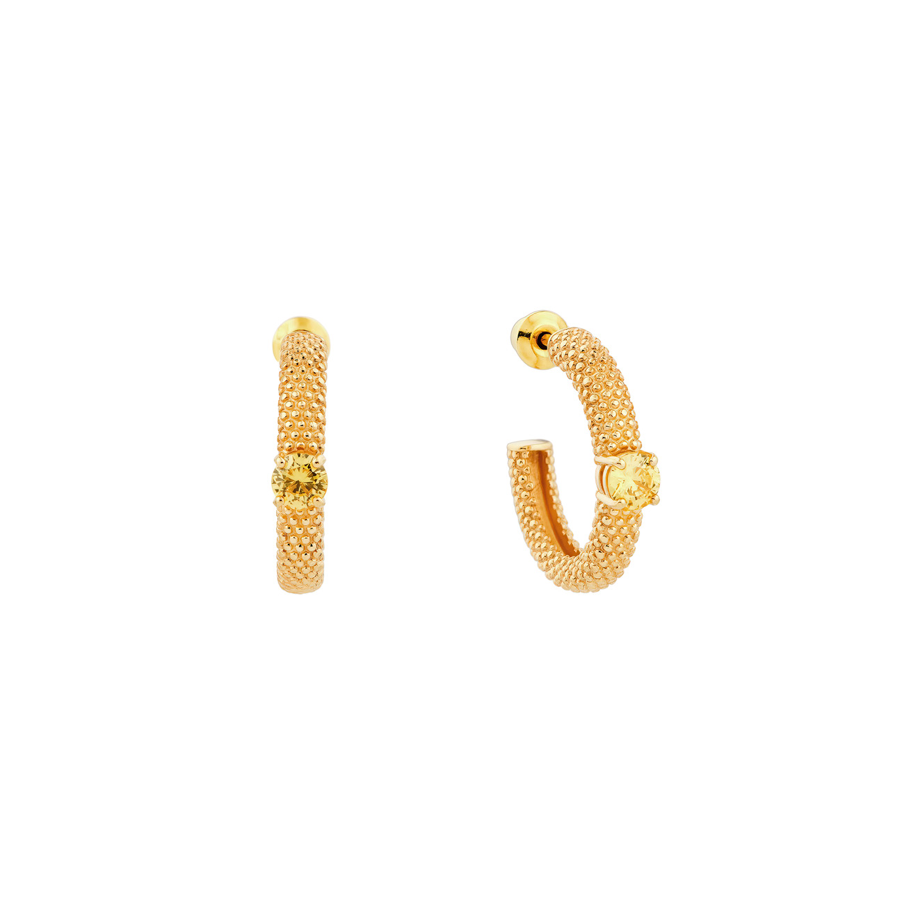 KRASHE jewellery Позолоченные серьги-кольца «Золотые мурашки» с желтым фианитом