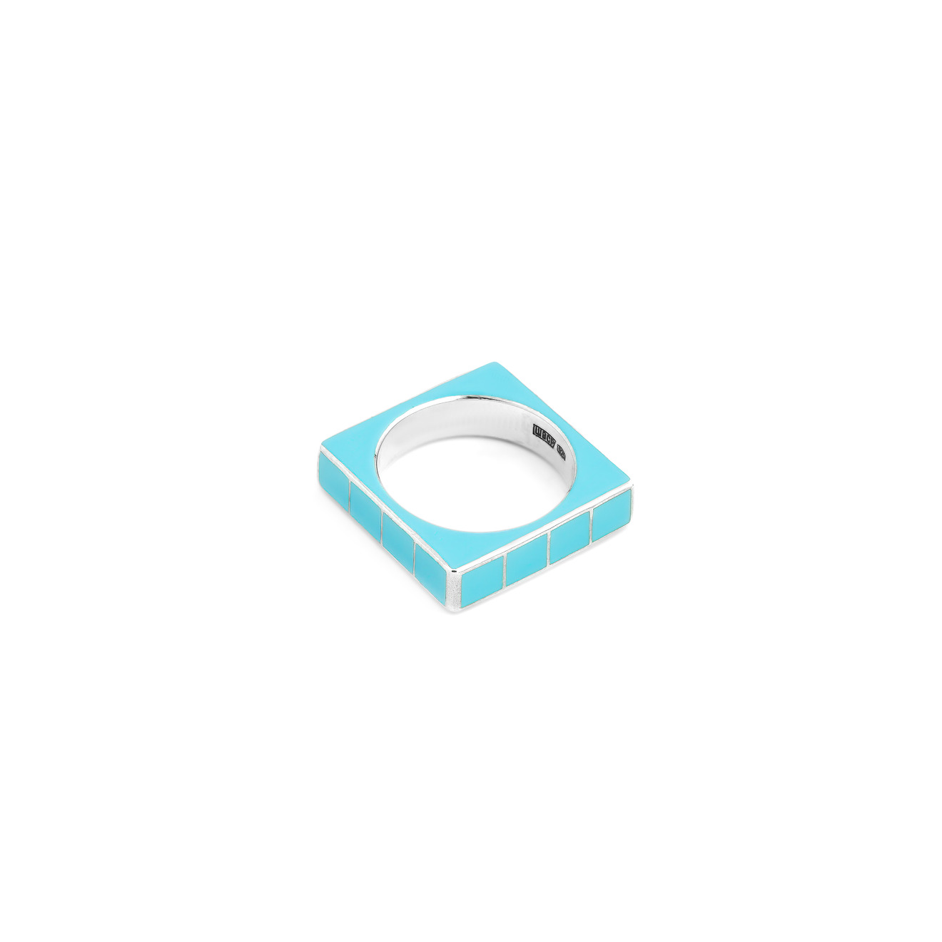 shameless белое кольцо из серебра с эмалью SHAMELESS Голубое квадратное кольцо из серебра с эмалью
