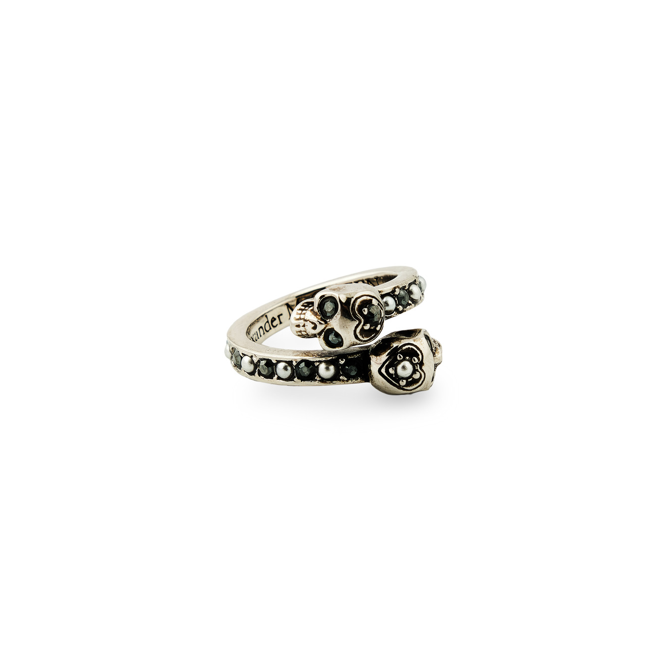Alexander McQueen Серебристое кольцо JEW.TWIN SKULL цена и фото