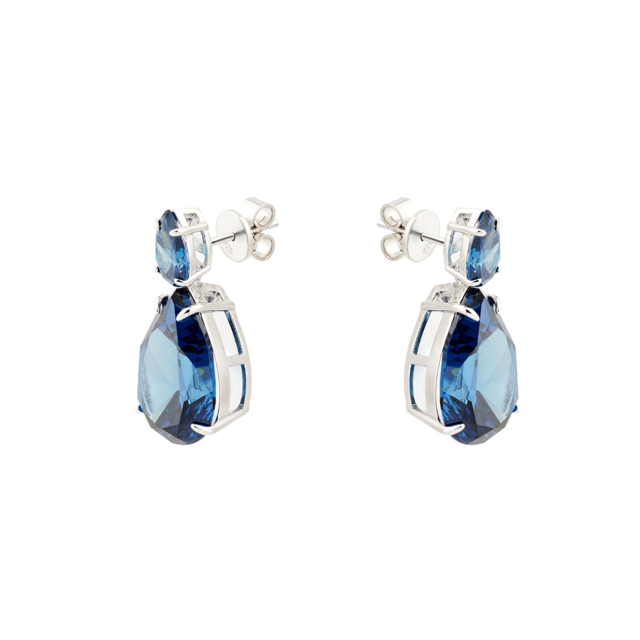 Holy Silver Двойные серебряные серьги-груша с синими кристаллами konplott клипсы snow white с синими и изумрудными кристаллами