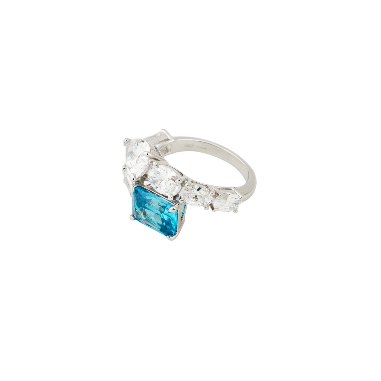Holy Silver Тонкое кольцо с голубым и белым цирконием серебряное кольцо с агатом цирконием