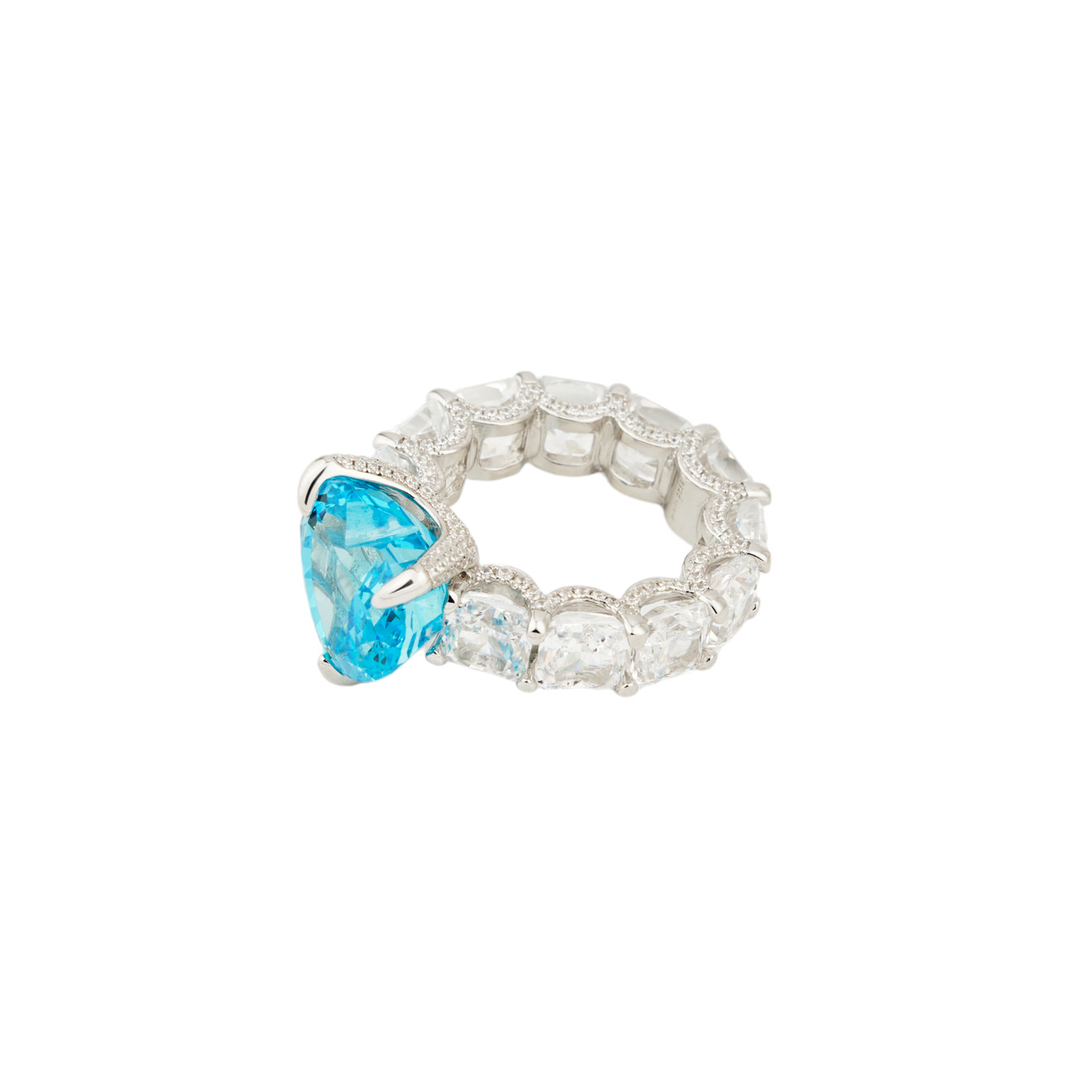 цена Holy Silver Кольцо из серебра с дорожкой из кристаллов и крупным голубым кристаллом сердце