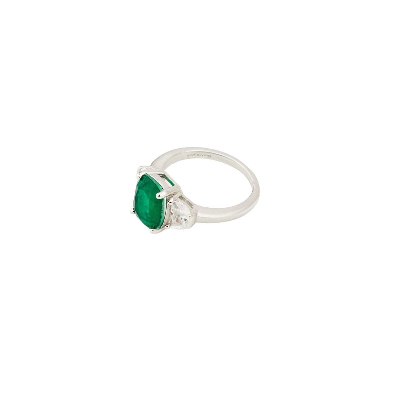 holy silver серебряное кольцо с зеленым квадратным кристаллом Holy Silver Кольцо из серебра с крупным зеленым кристаллом