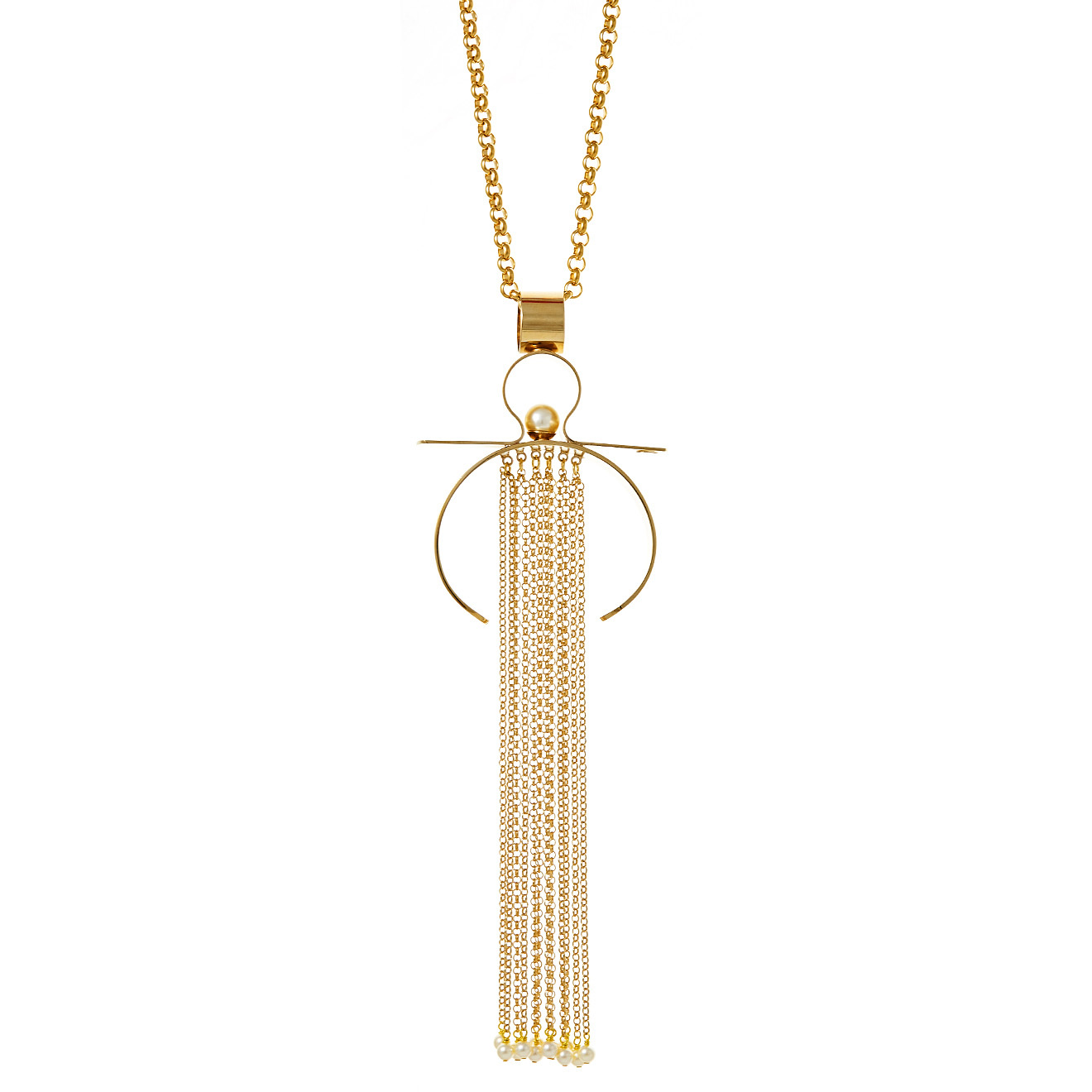 Gold-plated necklace with a ring and a brush