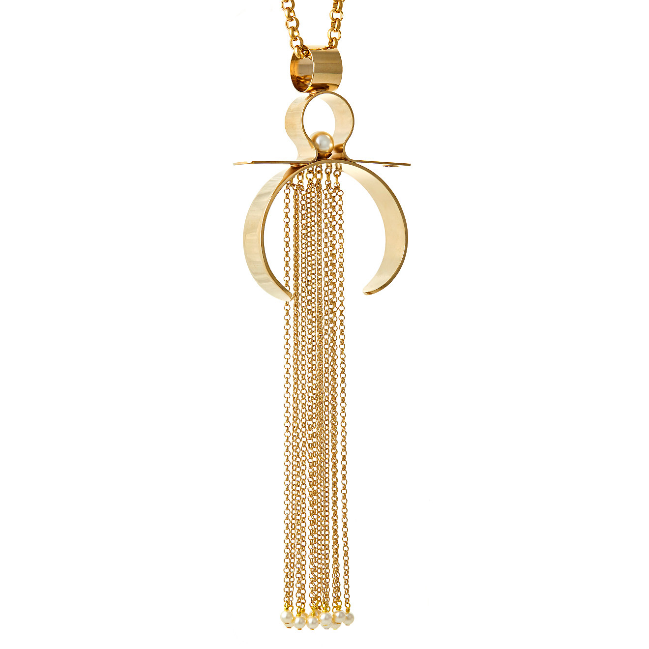 Gold-plated necklace with a ring and a brush