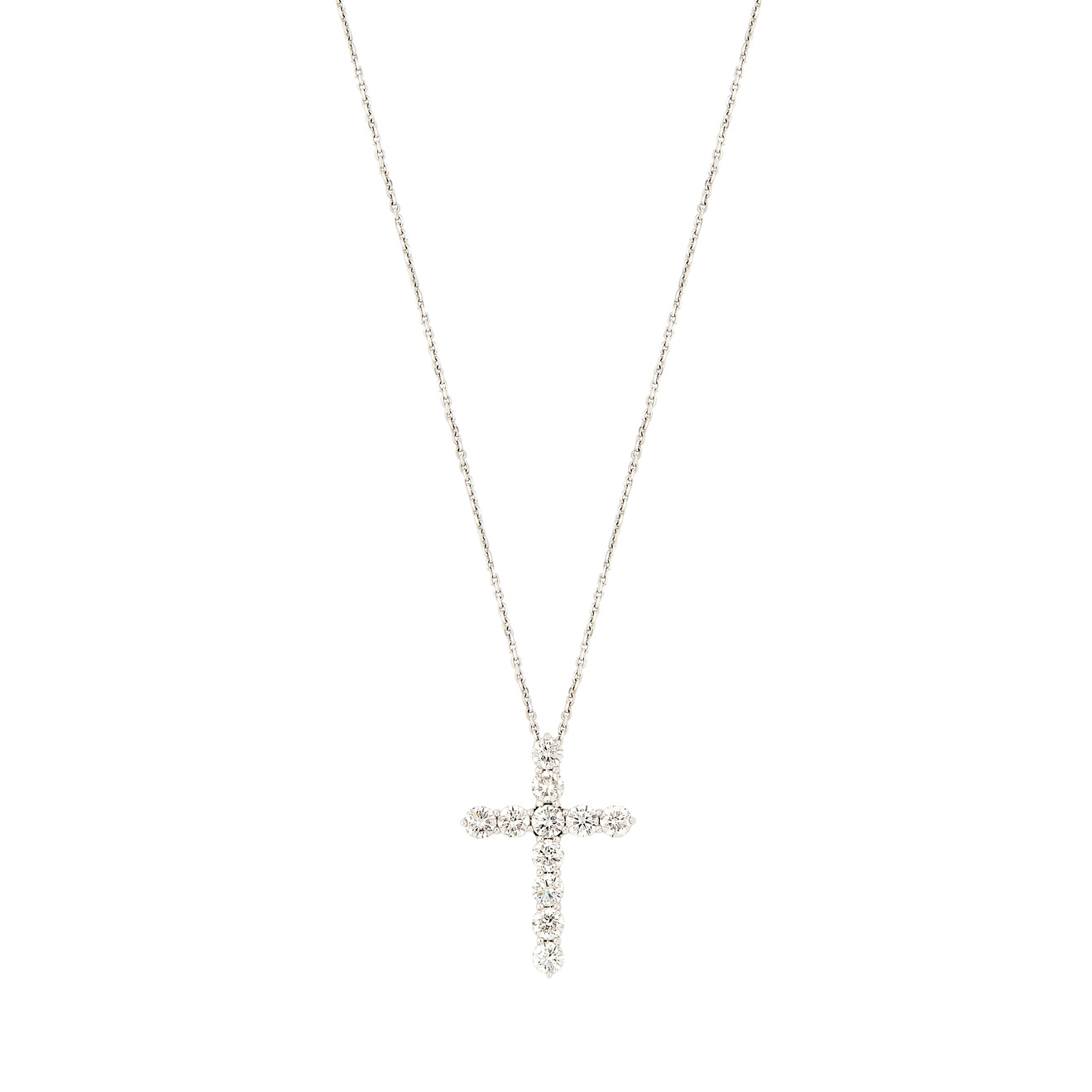 цена 4C Подвеска-крест с бриллиантами на цепочке из белого золота