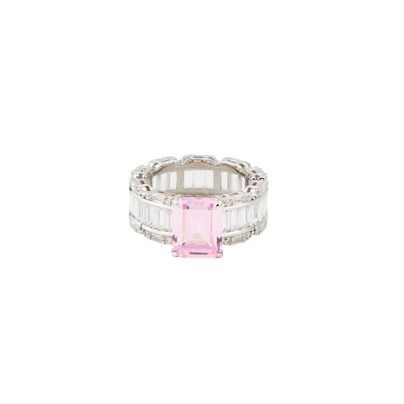Holy Silver Кольцо из серебра с розовым кристаллом и паве из белых кристаллов огранки багет lisa smith золотистое кольцо с розовым кристаллом