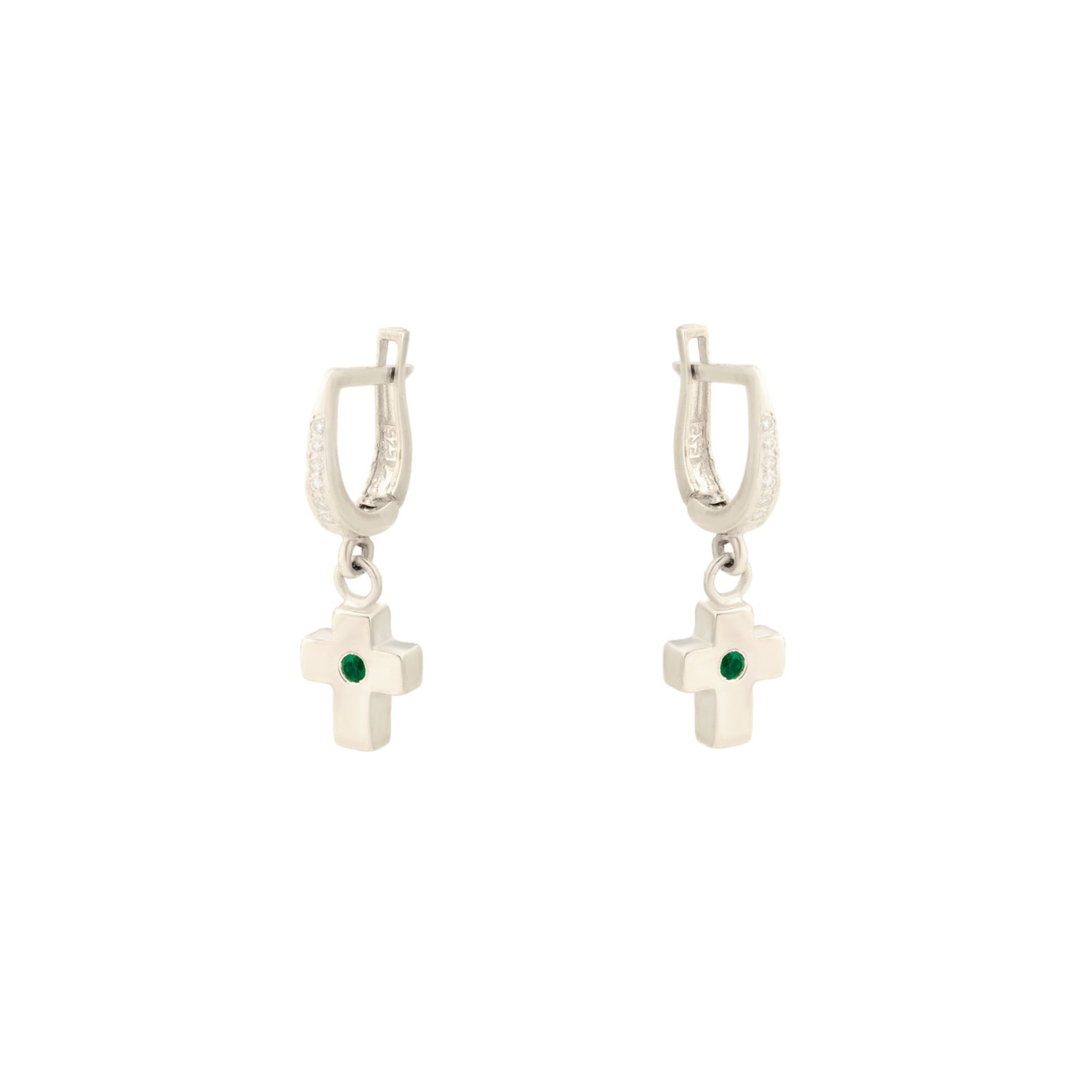 цена Mintaka Jewellery Серьги-кресты из серебра Mintaka с зеленым и белыми кристаллами