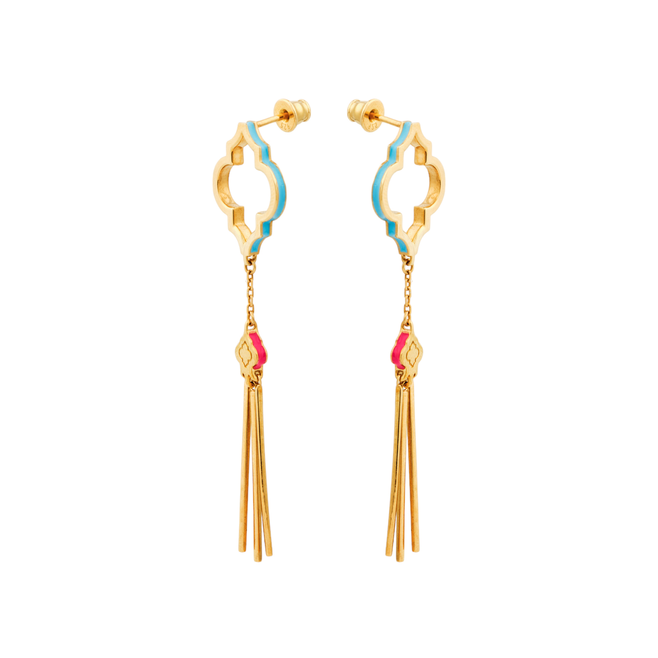 LUTA Jewelry Позолоченные серьги Марокко из серебра с бирюзовой и розовой эмалью luta jewelry серебряный чокер марокко с позолотой в розовой и синей эмали