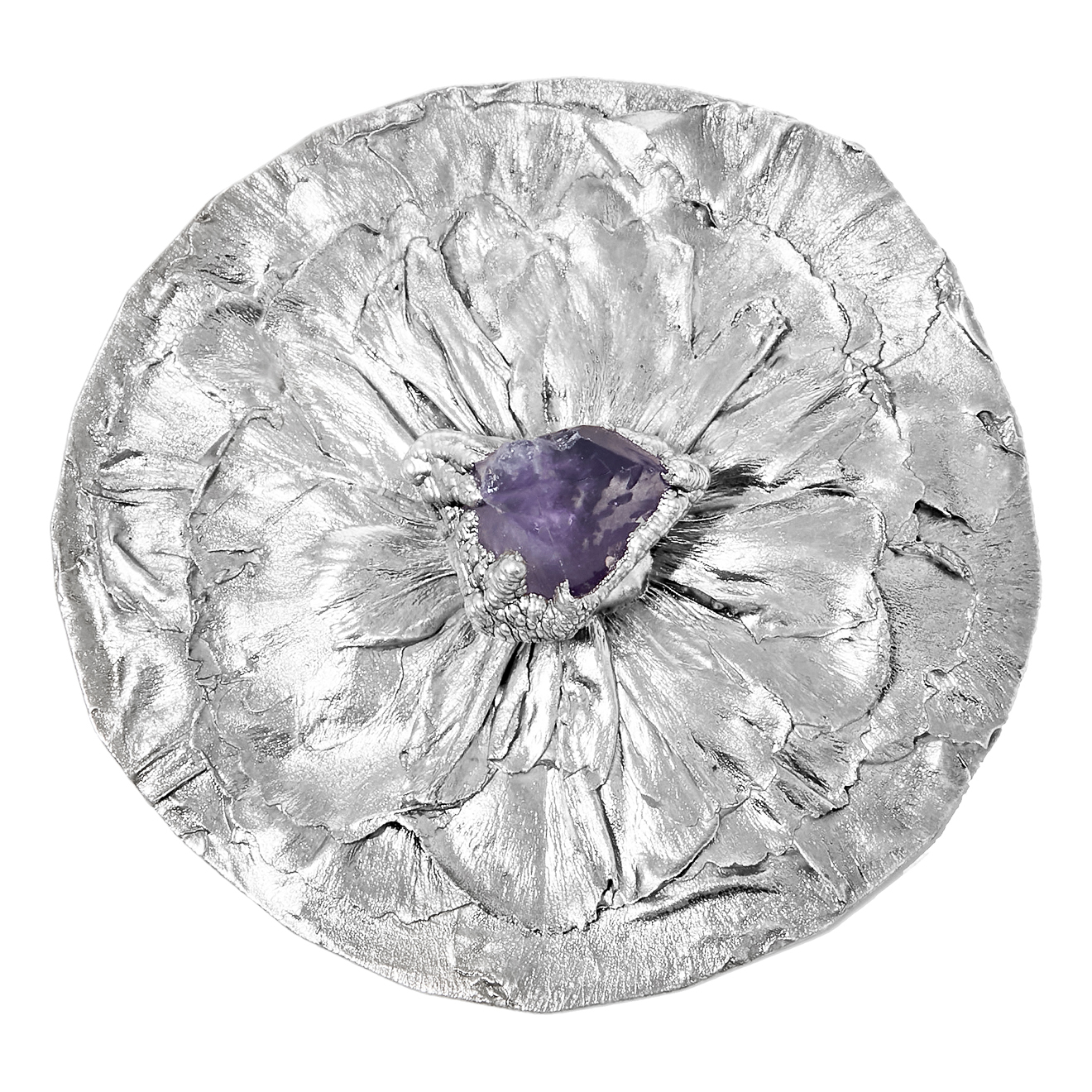 Silver-plated stud brooch with fluorite