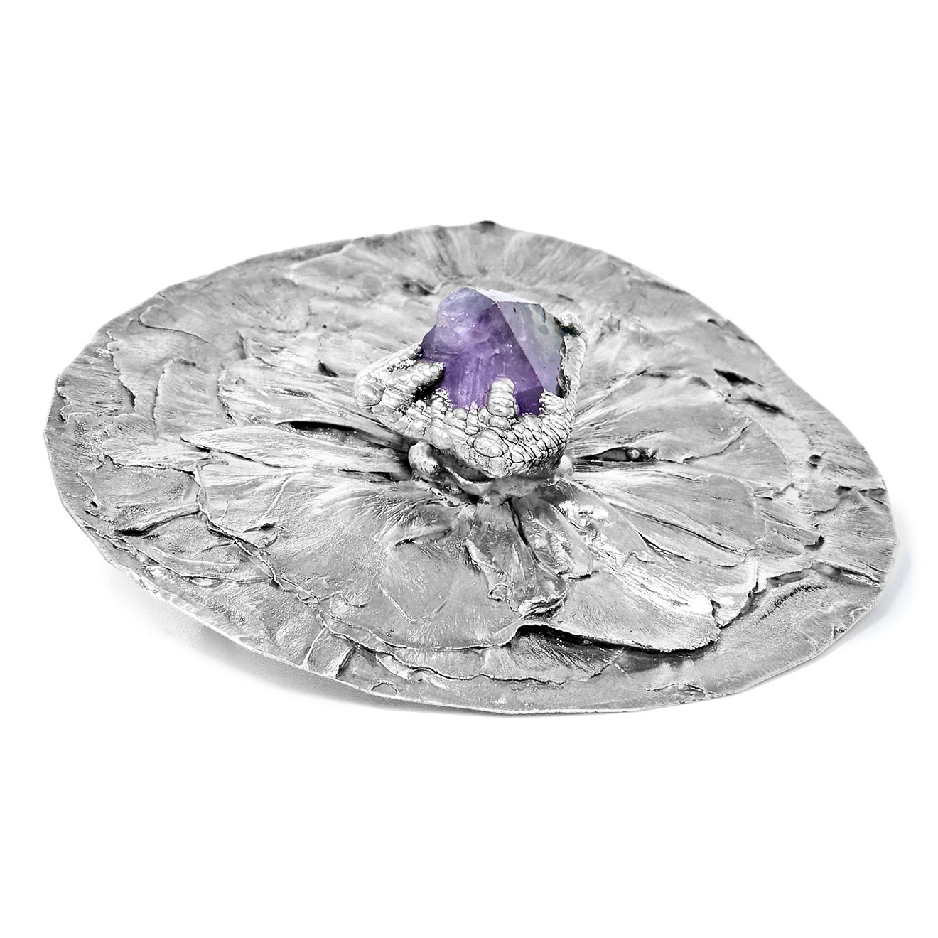 Silver-plated stud brooch with fluorite