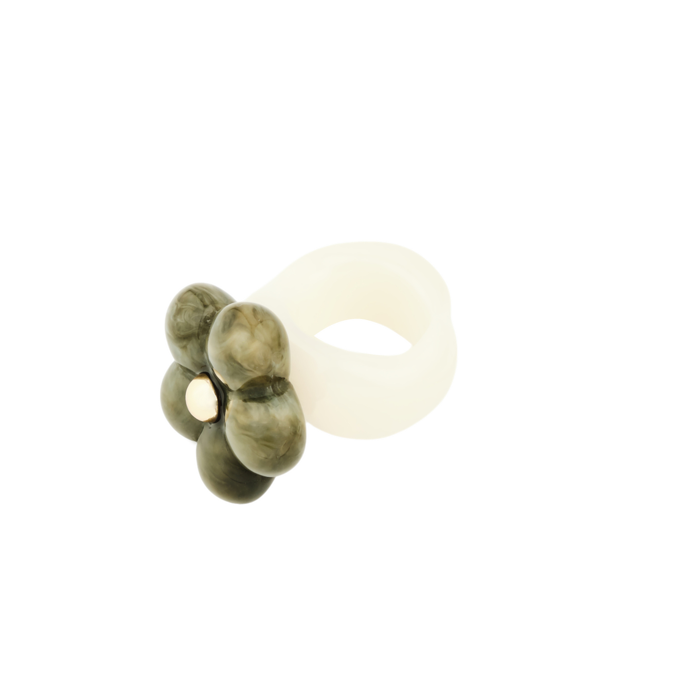Aqua Кольцо с темно-зеленым цветком с белым основанием aqua матовое бисерное кольцо с зеленым смайлом