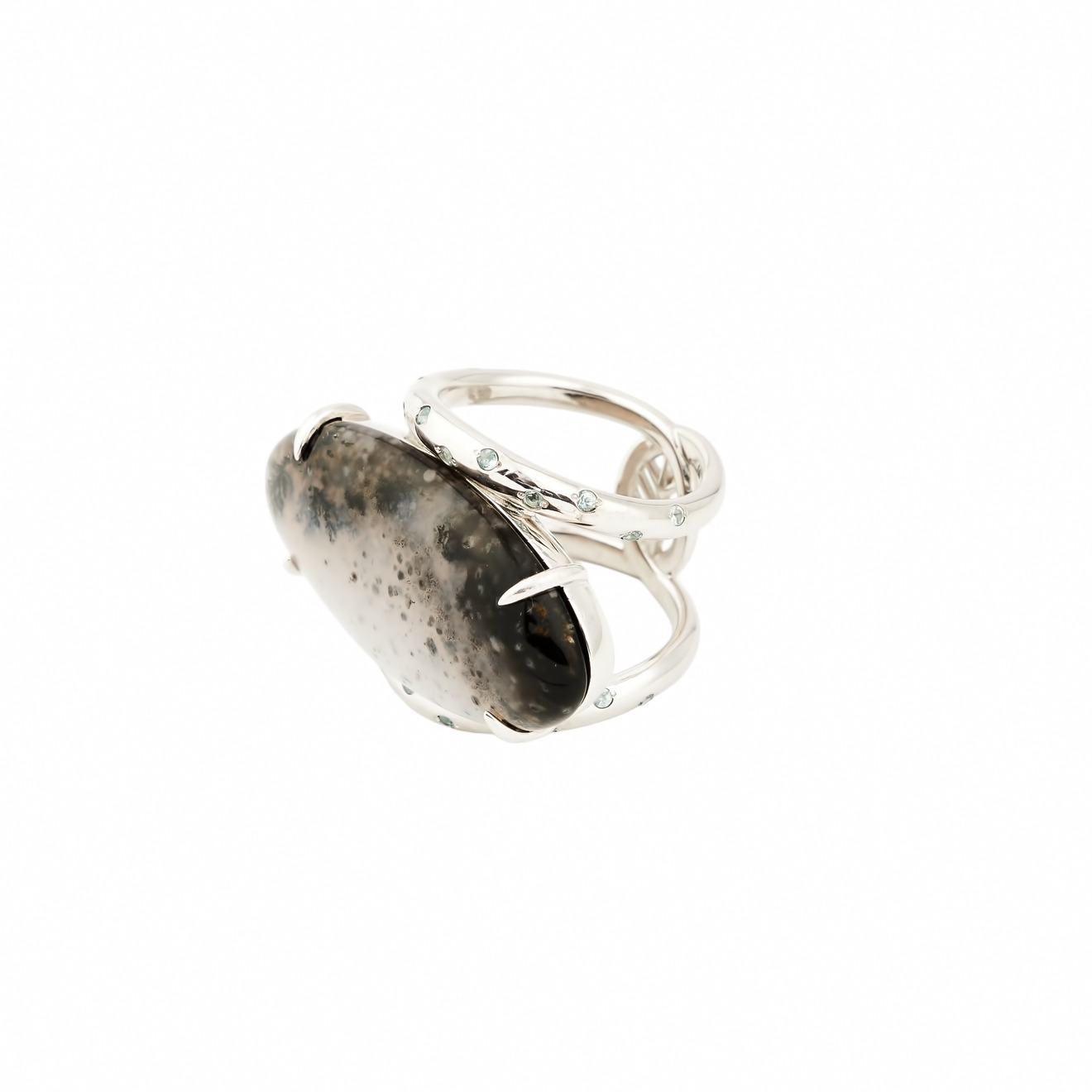 EKA KOMA Кольцо-картина с пейзажным агатом серебряное кольцо с агатом цирконием