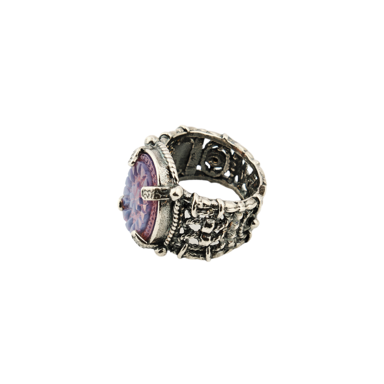 Gem Kingdom Кольцо с лиловым винтажным стеклом gem kingdom золотистое тонкое кольцо lizzy с розовым кварцем