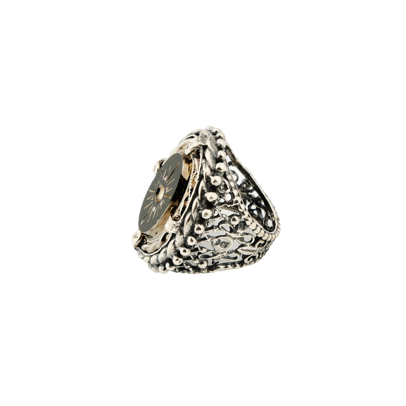 gem kingdom мужское серебряное кольцо freedom Gem Kingdom Объемное черное кольцо с винтажным стеклом