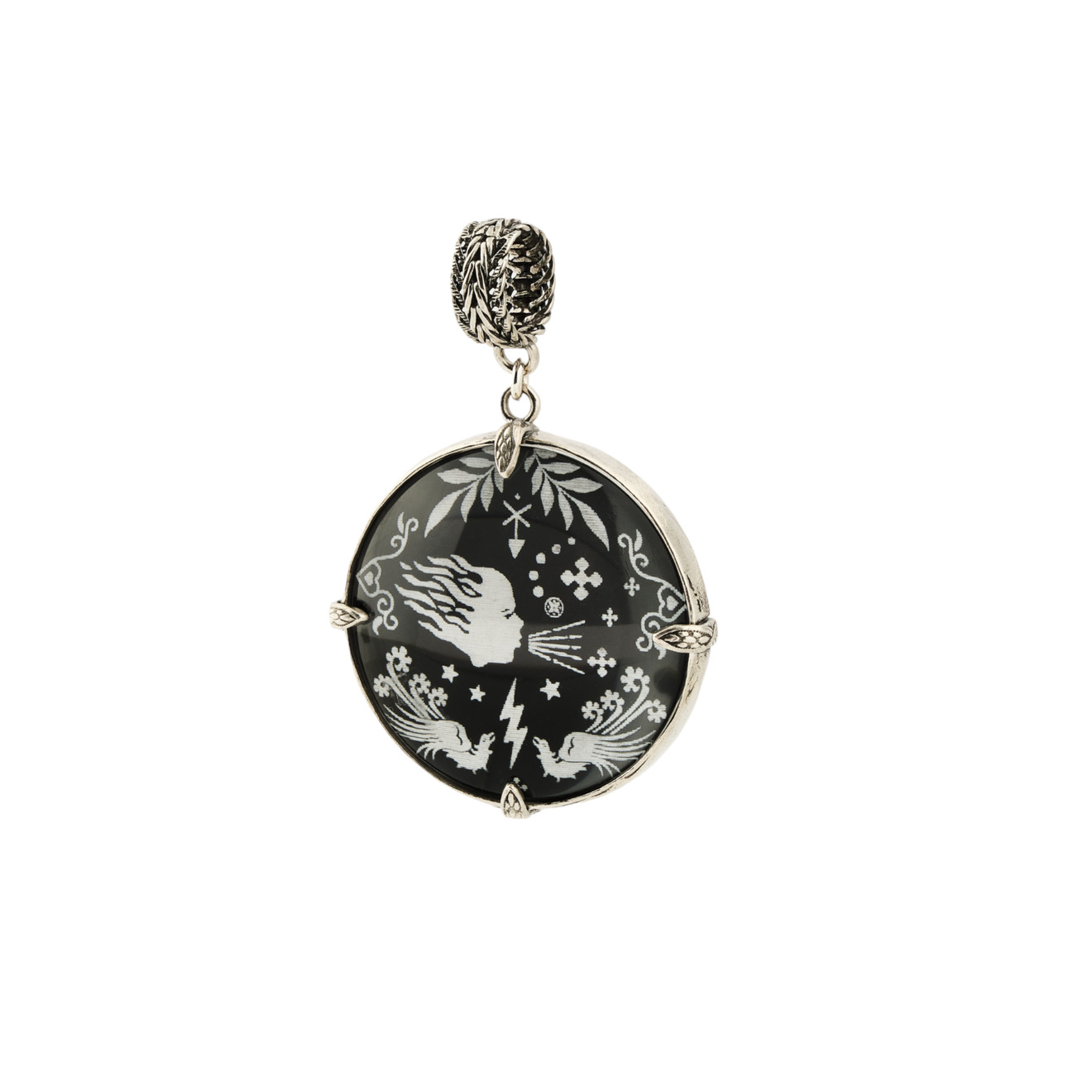 Gem Kingdom Круглая черно белая подвеска из серебра с изображением человека gem kingdom кольцо из серебра с изображением креста на хрустале