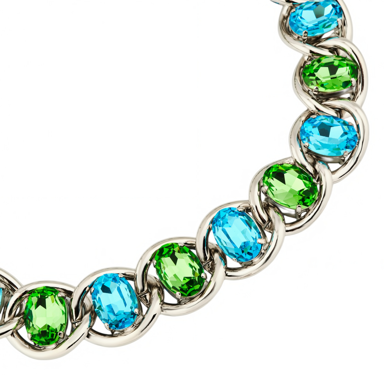 Marni Колье-цепь с зелено-голубыми кристаллами marni позолоченная цепь с зелено белым кулоном цветком