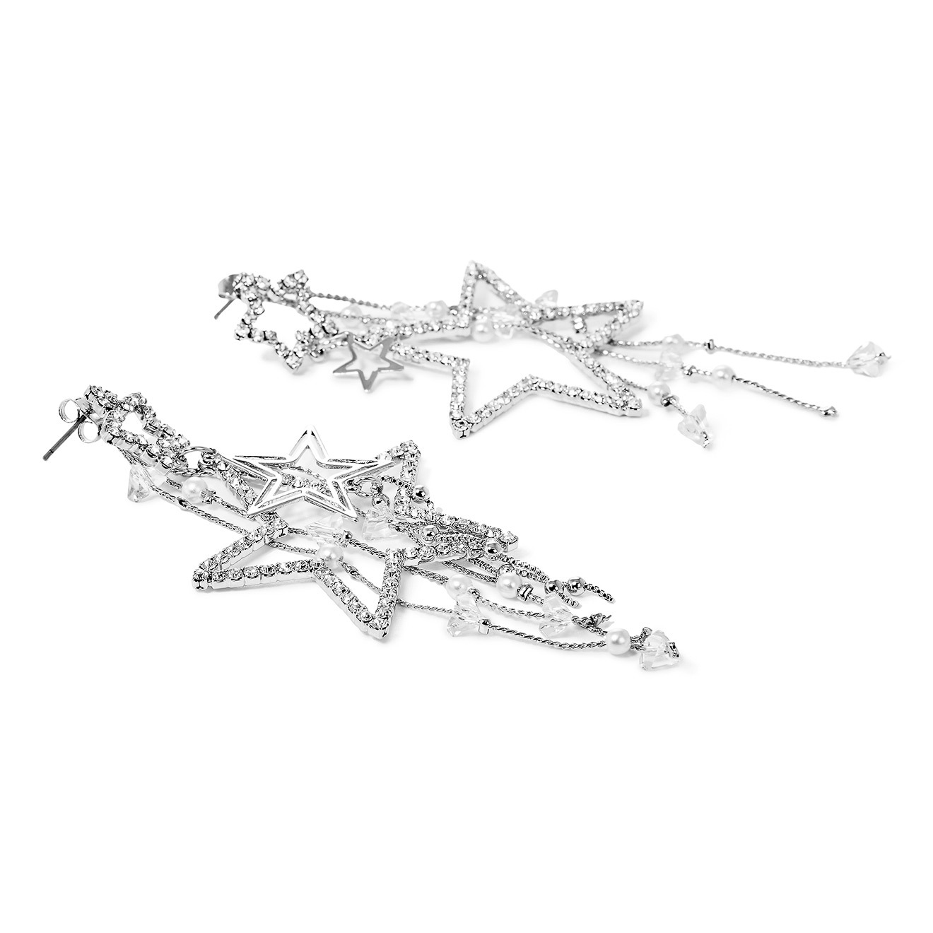 Asymmetric Star Earrings with crystals and pearls
