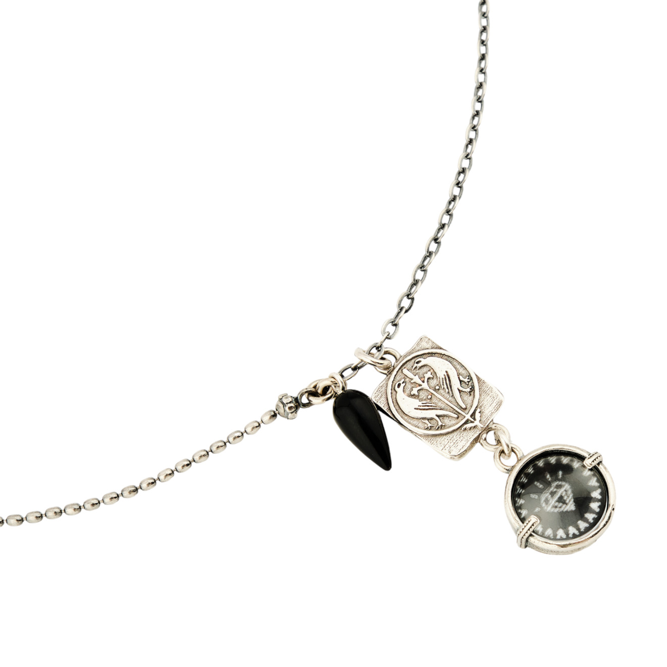 Gem Kingdom Колье-цепь с черной подвеской и серебряным кулоном lalique колье с круглой подвеской с серебряным покрытием