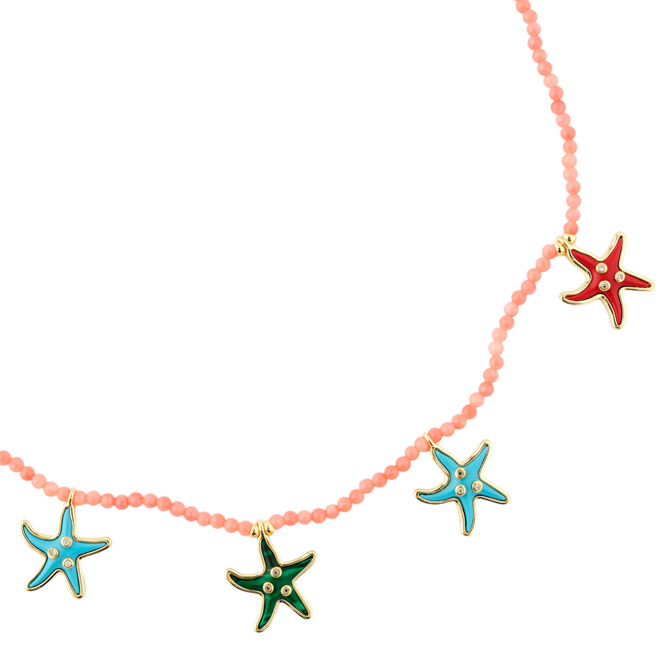 ESHVI Колье из коралловых бусин и звезд из натуральных камней seed bead колье hello summer orange из натуральных камней
