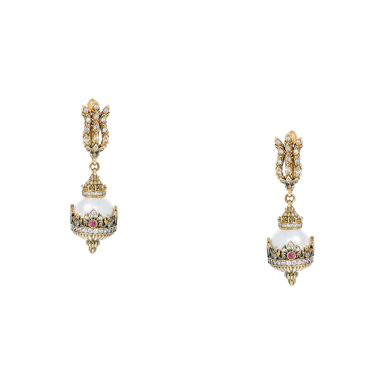Fiore di Firenze Позолоченные серьги-короны с жемчугом и кристаллами позолоченные серьги с кристаллами