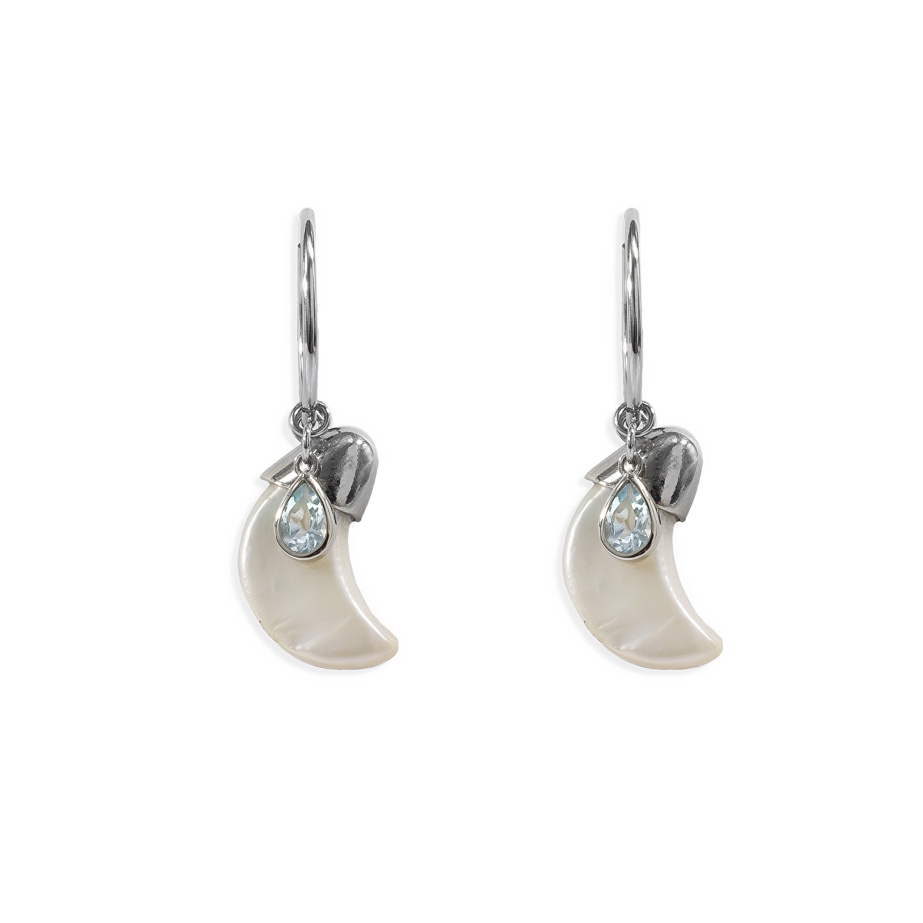 Silver ring earrings with pearls and blue topaz
