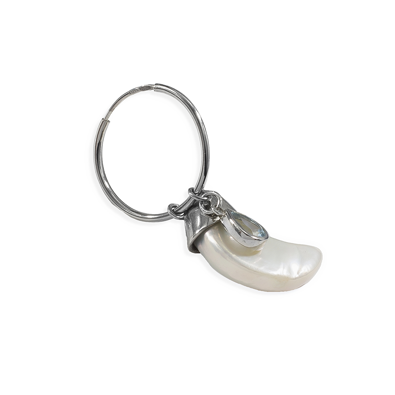 Silver ring earrings with pearls and blue topaz