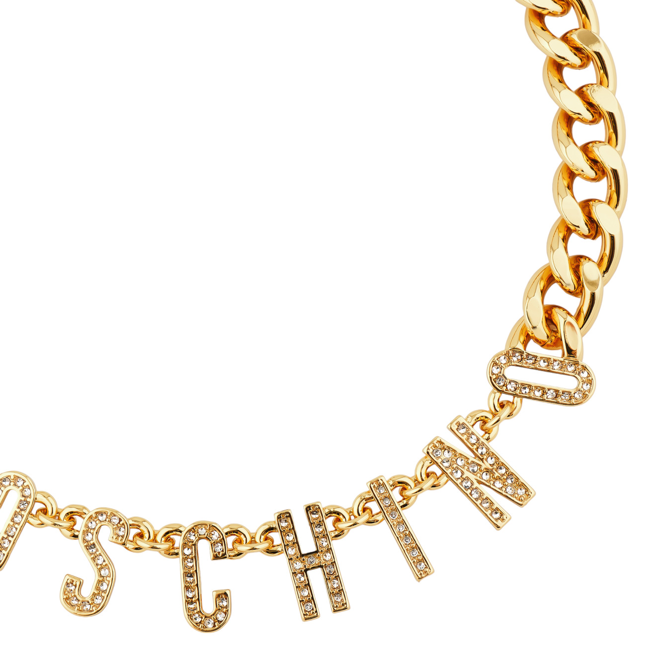 Moschino Позолоченное колье-цепь с надписью бренда, покрытой кристаллами liya позолоченное колье цепь с крупными звеньями