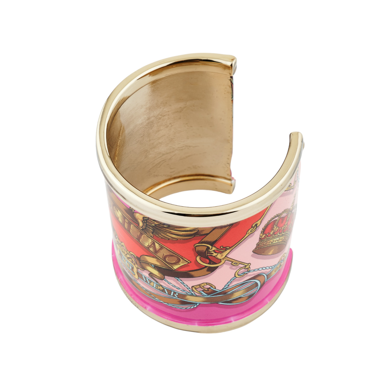 Moschino Широкий открытый браслет с красно-розовой эмалью