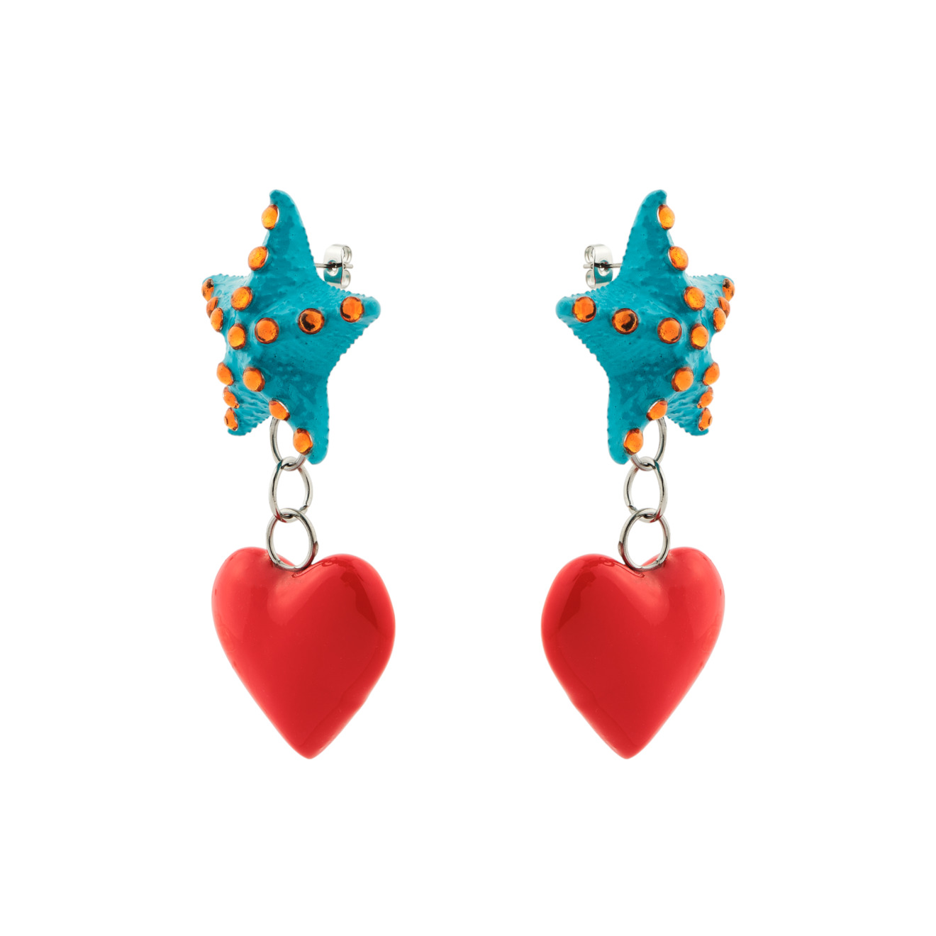 Marcela Lopez Серьги с голубыми звездами и красными сердцами aqua золотистые серьги с красными подвесками сердцами