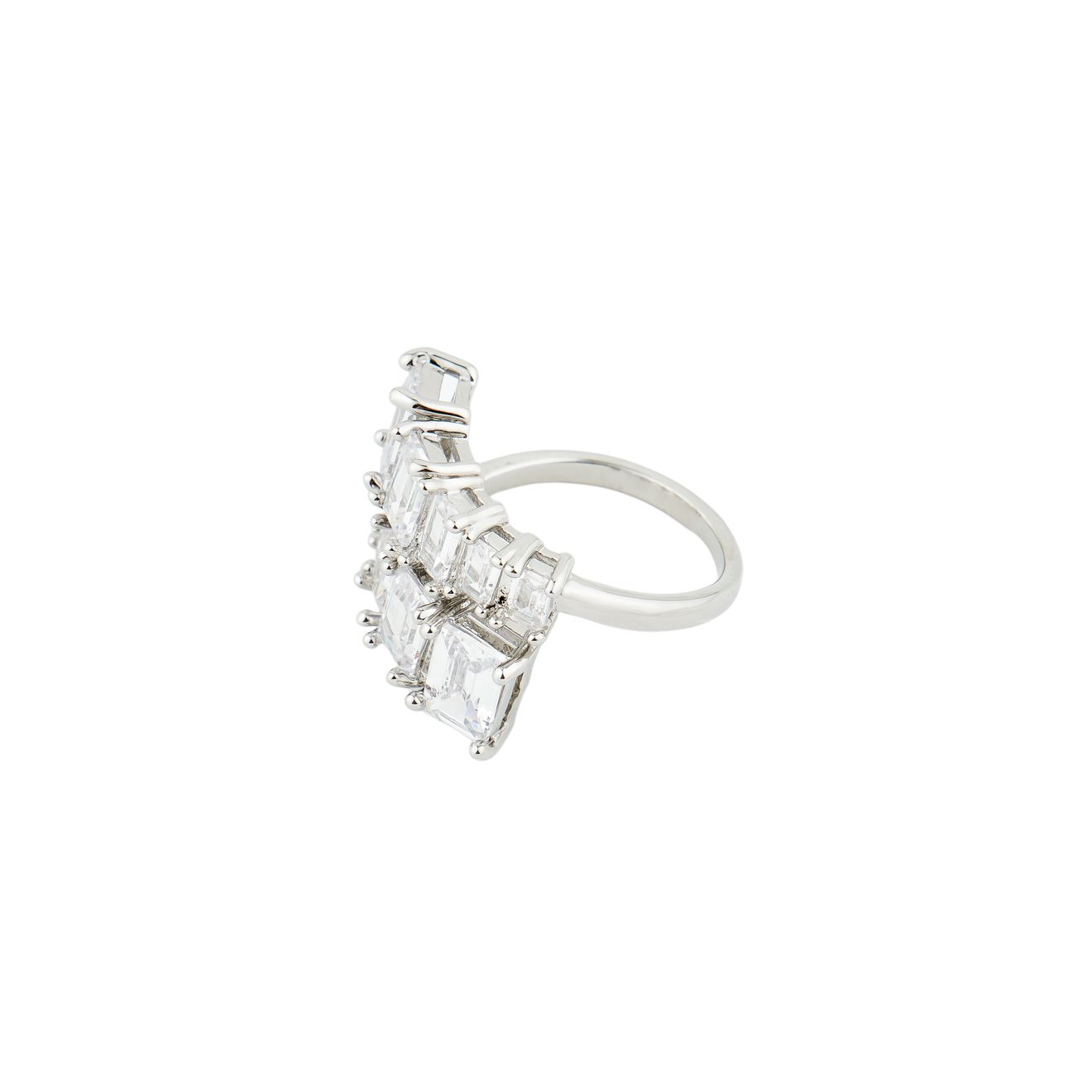 Free Form Jewelry Серебристое двойное кольцо с кристаллами