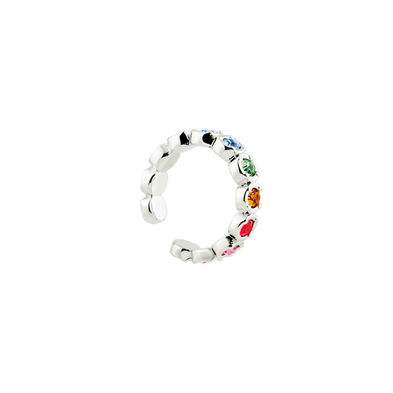 Herald Percy Серебристое кольцо-кафф с разноцветными кристаллами