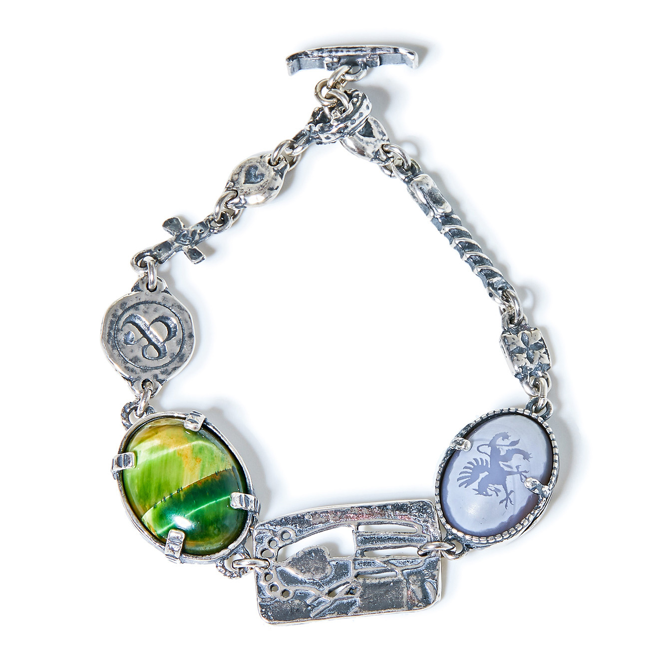 Silver bracelet with tiger eye and agate